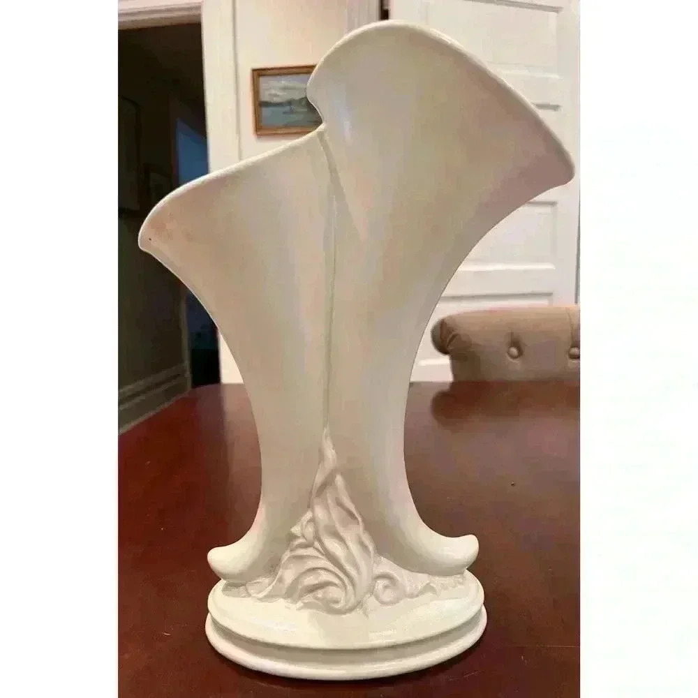 Vintage Tulip Vase with  Two Separate Stem Areas in White